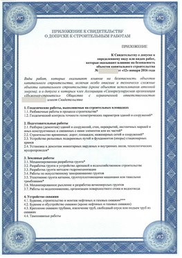 Приложение к свидетельству о допуске к строительным работам Вольск СРО в строительстве